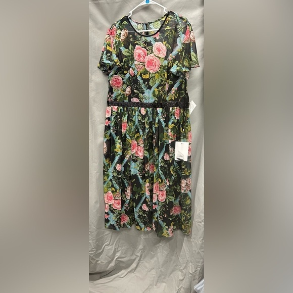 Mac Duggal 9149 NWT FLORAL ILLUSION CAP SLEEVE MIDI DRESS - Picture 4 of 7